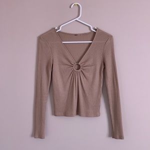 H&M beige long sleeves top, ring detailing, size small/xs
